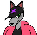  2022 anthro atomic_cat black_clothing black_hat black_headwear black_shirt black_topwear canid canine canis clothing eyebags female fur green_eyes grey_body grey_fur h_(character) hat headgear headwear hoodie low_res mammal pink_clothing pink_hoodie pink_topwear shirt simple_background solo teeth_showing topwear trans_(lore) trans_woman_(lore) white_background wolf 