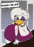  anatid anseriform anthro avian bent_over big_breasts bird breasts cleavage clothed clothing daisy_duck dialogue disney duck female hair solo vvoolfe white_hair 