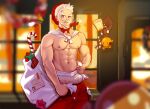  1boy abs bag bara barber_pole beard biceps blurry blurry_background bow bowtie breath breezem18 candle chingling christmas clenched_hand commission delibird facial_hair fire gift glasses hand_on_hip hat highres large_pectorals looking_at_viewer male_focus male_underwear muscular muscular_male navel night nipples open_mouth original outdoors pants pectorals personification pokemon santa_costume santa_hat sketch socks solo stuffed_toy thick_arms thick_eyebrows topless topless_male underwear white_hair window 