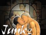  bandage bandages black_hair itto_(mentaiko) junk kiss kissing male male_focus mentaiko multiple_images muscle muscles nipples white_hair yaoi 