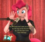  3d_(artwork) alex_jones anthro anthrofied arthropod changeling clock clothing digital_media_(artwork) dongly12 equid equine female friendship_is_magic hasbro hi_res horse humor mammal meme microphone my_little_pony pinkie_pie_(mlp) pony shirt source_filmmaker topwear watch wristwatch 