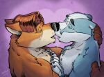  &lt;3 2022 anthro anthro_on_anthro badger black_nose blue_body blue_fur canid canine claws digital_media_(artwork) disney duo embrace eye_contact eyebrows finger_claws fox fur gideon_grey hair hand_on_back hand_on_chest hand_on_head heart_background hi_res imminent_kiss jay_wolfe k-9 looking_at_another male male/male mammal mustelid musteline narrowed_eyes open_mouth open_smile orange_body orange_fur romantic romantic_couple smile tan_body tan_fur teeth white_body white_fur zootopia 