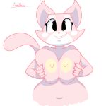  anthro areola big_breasts black_eyes breast_grab breast_squish breasts digital_media_(artwork) domestic_cat fangs felid feline felis female fur half-length_portrait hand_on_breast happy looking_at_viewer mammal multicolored_body multicolored_fur nipples nude pink_body pink_ears pink_fur pink_nose pink_tail portrait shima_luan signature simple_background sinfulwalpurrgis smile solo squish super_planet_dolan teeth two_tone_body two_tone_fur white_background white_body white_fur yellow_areola yellow_nipples 