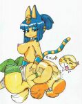  5_fingers animal_crossing ankha_(animal_crossing) anthro anthro_on_anthro anthro_on_bottom anthro_on_top big_breasts big_butt black_eyes blonde_hair blue_ears blue_eyeshadow blue_hair bracelet breasts brown_ears brown_hair butt butt_grab canid canine canis clothing cutaway dipstick_tail domestic_cat domestic_dog duo egyptian eyeshadow facesitting felid feline felis female female/female female_on_bottom female_on_top fingers fur green_clothing green_legwear green_thigh_highs hair half-closed_eyes hand_on_butt hand_on_own_butt hi_res interspecies isabelle_(animal_crossing) jewelry leg_wraps legwear looking_at_another looking_down makeup mammal markings mostly_nude multicolored_hair narrowed_eyes nintendo on_bottom on_top ring_(marking) ringtail shih_tzu simple_background sound_effects tail_markings thigh_highs tongue tongue_out toy_dog traditional_media_(artwork) two_tone_hair two_tone_tail vampiricpig video_games white_background white_body white_fur white_tail wraps yellow_body yellow_fur yellow_skin yellow_tail 
