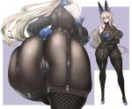  1girl absurdres animal_ears artoria_pendragon_(fate) artoria_pendragon_(lancer_alter)_(fate) ass black_bodysuit black_gloves blonde_hair bodystocking bodysuit breasts elbow_gloves fake_animal_ears fake_tail fate/grand_order fate_(series) fishnet_legwear fishnets garter_straps gloves highres huge_breasts long_hair multiple_views nontraditional_playboy_bunny rabbit_ears rabbit_tail tail thighhighs thighhighs_over_bodystocking uc very_long_hair yellow_eyes 