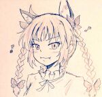  1girl animal_ears braid breasts cat_ears commentary_request d-m_(dii_emu) extra_ears eyebrows_visible_through_hair eyelashes face fangs kaenbyou_rin long_hair looking_at_viewer nekomata touhou traditional_media twin_braids 