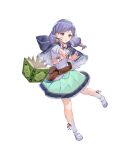  1girl belt belt_pouch child fire_emblem fire_emblem:_path_of_radiance fire_emblem_heroes full_body hair_ornament haru_(hiyori-kohal) highres hood ilyana_(fire_emblem) long_hair non-web_source official_art pouch purple_eyes purple_hair short_sleeves skirt solo tied_hair transparent_background 