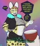  anthro bottomwear clothing crop_top eyewear felid feline first_person_view fishnet glasses hi_res kuttzawarie male mammal party red_solo_cup serval shirt shorts solo topwear 