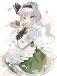  black_bow black_bowtie bob_cut bow bowtie commentary_request eyelashes green_eyes highres konpaku_youmu konpaku_youmu_(ghost) looking_at_viewer short_hair silver_hair simple_background sorani_(kaeru0768) touhou white_background 