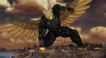  anthro avian building carpo city clothing destruction glass gryphon hi_res macro male micro mythological_avian mythology rampage sky solo solutionwcs uniform wings 