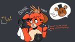  animatronic anthro bib breasts brown_body brown_fur canid canine clothing crossgender duo ears_down exposed_endoskeleton eye_patch eyelashes eyewear female five_nights_at_freddy&#039;s fox foxy_(fnaf) freckles freckles_on_breasts freddy_(fnaf) fur grey_nipples hat headgear headwear hook hook_hand machine mammal nipples pivoted_ears red_body red_fur red_nipples robot scottgames simple_background slap smack speech_bubble text thought_bubble top_hat ursid video_games wavy_mouth yellow_eyes zhenai 