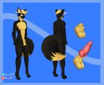  absurd_res animal_genitalia animal_humanoid animal_penis anthro antlers balls butt canid canine cervid digital_media_(artwork) draik erection fox fox_tail fur genitals hair hi_res horn humanoid knot male mammal model_sheet nude penis raffle_prize simple_background smile solo standing 