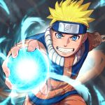  1boy absurdres attack blonde_hair blue_eyes blurry blurry_background commentary_request cowboy_shot energy energy_ball facial_mark fantasy forehead_protector glowing highres holding incoming_attack jumpsuit konohagakure_symbol looking_at_viewer male_focus naruto naruto_(series) ninja orange_jumpsuit outstretched_arms short_hair smile solo spiked_hair take978733141 teeth uzumaki_naruto whisker_markings 