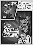  absurd_res angry anthro argument aviator_cap bomber_jacket clothed clothing comic dialogue digital_media_(artwork) duo english_text equid equine fur greyscale hair halcyon_(series) headgear hi_res horse lost_andsafe lutrine male male/male mammal manager_(halcyon) monochrome mustelid necktie open_mouth patch_(fabric) pilot pilot_(halcyon) simple_background speech_bubble text topwear 