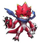  abs anthro bandai_namco betelgammamon chibi claws cwdwcwdw digimon digimon_ghost_game hi_res horn male red_body scalie scarf sharp_claws solo yellow_sclera 
