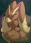  anthro big_butt breasts brown_body brown_fur butt clothed clothing duo eyes_closed fart fart_cloud female forest fur hi_res human larger_anthro lewdpunch looking_back lopunny mammal moon night nintendo onomatopoeia pink_body pink_fur plant pok&eacute;mon pok&eacute;mon_(species) sitting size_difference sound_effects text thick_thighs tree video_games yellow_body yellow_fur 