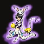  absurd_res anthro bandai_namco black_background black_hair blue_eyes brainwashing breasts brown_eyes clothing digimon digimon_(species) digivice duo fan_character female gatomon goo_transformation hair hi_res human human_to_anthro hypnosis living_clothing mammal mind_control possession rosvo rubber simple_background species_transformation suit_transformation symbiote torn_clothing trance transformation 