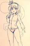  1girl alternate_costume bare_legs black_hairband black_ribbon bob_cut breasts commentary_request covered_navel d-m_(dii_emu) eyebrows_visible_through_hair eyelashes greyscale hair_ribbon hairband hood hoodie konpaku_youmu konpaku_youmu_(ghost) long_sleeves looking_at_viewer monochrome one-piece_swimsuit open_mouth ribbon short_hair swimsuit swimsuit_under_clothes touhou zipper zipper_pull_tab 