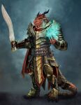  absurd_res anthro armor dragon falcata frost_llamzon furgonomics hi_res magic male melee_weapon paladin solo sword tail_armor ven_(dragon) weapon 