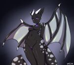  absurd_res anthro belly breasts dragon female genitals hi_res horn looking_at_viewer nipples pinup pose pussy shy welive wings 