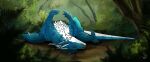  2022 animated blue_eyes day detailed_background digital_media_(artwork) dragon feathered_dragon feathered_wings feathers feral forest grass hi_res male outside plant smile solo sorcentz tree wings 