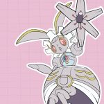  :o commentary grid_background kelvin-trainerk magearna no_humans open_mouth outline pink_background pink_eyes pokemon pokemon_(creature) solo twitter_username watermark 
