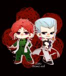  2boys blue_eyes bracer chibi earrings flattop gakuran grey_hair jean_pierre_polnareff jewelry jojo_no_kimyou_na_bouken kakyoin_noriaki male_focus multiple_boys paintbrush purple_eyes red_hair ring scarf school_uniform stardust_crusaders stole tianel_ent white_scarf 