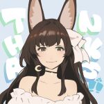  1girl absurdres animal_ears black_choker borrowed_character brown_eyes brown_hair chai_(vtuber) choker closed_mouth dress fox_ears highres indie_virtual_youtuber long_hair looking_at_viewer off-shoulder_dress off_shoulder ryota-h smile solo thank_you upper_body 