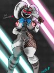  absurd_res animal_humanoid anthro assassin bodily_fluids breasts clothing destiny-yuuei female five_nights_at_freddy&#039;s five_nights_at_freddy&#039;s:_security_breach genital_fluids genitals hi_res human humanoid lagomorph lagomorph_humanoid legwear leporid leporid_humanoid mammal mammal_humanoid neon nipples pussy pussy_juice rabbit rabbit_humanoid scottgames solo text thigh_highs vanny_(fnaf) video_games 