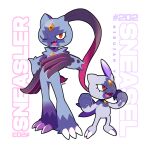  :3 :d artsy-rc evolutionary_line hand_on_hip highres hisuian_sneasel looking_at_viewer no_humans one_eye_closed pokedex_number pokemon pokemon_(creature) signature smile sneasler 