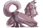  anthro big_breasts big_butt blush breasts butt canid canine dildo female fur hi_res lemonbizate_(artist) mammal multicolored_body multicolored_fur nipples nude sex_toy simple_background solo two_tone_body two_tone_fur white_background 