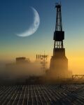  blue_sky building commentary crescent_moon dawn factory fog gradient_sky hoshiumisora moon no_humans original radio_antenna scenery sky sunrise yellow_sky 