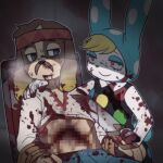  animal_crossing anthro blood blood_on_clothing bodily_fluids canid canine canis censored clothed clothing domestic_dog duo female francine_(animal_crossing) gantan gore harvey_(animal_crossing) lagomorph leporid male mammal mosaic_censorship nintendo rabbit saw tools torture video_games violence 