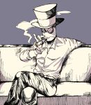  1boy black_hat_(villainous) cigarette crossed_legs hat highres male_focus monocle pants tagme top_hat villainous 
