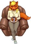  absurd_res anthro armchair beverage blonde_hair candy canid canine chair chocolate clothing dessert dipstick_ears dipstick_tail eyes_closed fan_character female food footwear fox fur furniture hair hi_res hot_chocolate mallory_renard mammal markings multicolored_ears nickelodeon orange_body orange_fur redout relaxing simple_background sitting smile socks solo sweater t.u.f.f._puppy tail_markings topwear turtleneck turtleneck_sweater white_background 