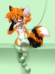  &diams; absurd_res ambiguous_gender anthro bell bell_collar belly big_tail blush canid canine clothed clothing collar colored digital_media_(artwork) digitigrade feet fluffy fluffy_tail fox green_background hair hand_on_head hi_res leash legwear looking_at_viewer mammal navel neck_tuft olive_cow panties partially_clothed paws raised_paw shaded simple_background sitting solo sparkles suit_symbol thick_thighs thigh_highs toes tuft underwear 