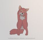  anthro bedroom_eyes canid canine disney female fox fur genitals hi_res letodoesart looking_at_viewer maid_marian mammal narrowed_eyes pussy robin_hood_(disney) seductive simple_background smile solo text 