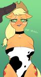  animal_genitalia animal_penis animal_print anthro anthrofied applejack_(mlp) big_breasts blonde_hair blush breasts clothing collar cow_print cowbell cutie_mark disembodied_penis earth_pony equid equine equine_penis eyelashes female freckles friendship_is_magic genitals green_background hair hasbro hi_res horse hypnosis immunefox male mammal mind_control multicolored_eyes my_little_pony orange_body penis pony simple_background swimwear wide_hips yellow_tail 