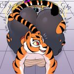  1:1 all_fours anthro ass_clapping big_butt boombox breasts butt butt_jiggle clothed clothing colored digital_media_(artwork) dreamworks felid female front_view fur hi_res huge_butt jiggling kung_fu_panda leggings legwear mammal markings master_tigress medium_breasts motion_lines nericurls on_ground pantherine red_eyes solo striped_markings striped_tail stripes tail_markings thick_thighs tiger twerking wide_hips wraps yellow_sclera 