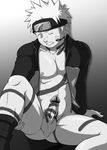  1boy artist_request blonde_hair bottomless handjob male male_focus muscle muscles naruto open_clothes penis rape shadow shadows shikamaru solo tentacle tentacles_on_male testicles uncensored uzumaki_naruto 