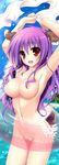 animal_ears bankoku_ayuya beach breasts day dog_ears dog_tail dragon_quest dragon_quest_ii innertube large_breasts nude ocean outdoors princess_of_moonbrook purple_hair red_eyes sarong sarong_removed solo tail water white_sarong 
