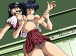  2girls aihara_takuya akazaki_yasuma asami_satoh black_hair blue_hair brown_eyes eroge game_cg multiple_girls rape x-change yuri 