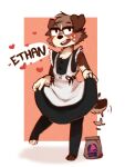  &lt;3 2022 anthro brown_body brown_fur canid canine canis clothing conditional_dnp digital_media_(artwork) domestic_dog elijah-draws floppy_ears fur head_tuft hi_res maid_uniform mammal open_mouth open_smile simple_background smile solo tuft uniform 