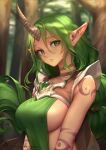  big_breasts breasts clothed_female clothing day dress dryad elf female female_focus forest green_hair hair hi_res horn horned_humanoid humanoid humanoid_pointy_ears league_of_legends light light-skinned_female light_body light_skin long_hair oopartz outside plant ponytail riot_games side_boob solo soraka standing sunlight tattoo tree video_games 