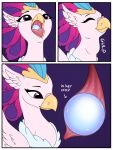  absurd_res avian beak comic crown european_mythology feathers female feral friendship_is_magic gem greek_mythology hi_res hippogriff looking_down my_little_pony my_little_pony:_the_movie_(2017) mythological_avian mythology neck_bulge object_vore onomatopoeia pearl_(gem) purple_eyes queen_novo_(mlp) smallhorses smile sound_effects swallowing text vore 
