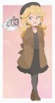  1980s_(style) 2girls beret black_coat blonde_hair brown_footwear chocomiru coat earrings ghost hat highres jewelry long_hair looking_back mario_(series) multiple_girls official_alternate_costume open_mouth pantyhose princess_peach retro_artstyle smile super_mario_odyssey tiara_(mario) veil 