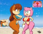  accessory amy_rose anthro archie_comics arms_under_breasts beach big_breasts big_butt bikini blue_eyes bracelet breast_grab breasts brown_hair butt butt_grab butt_squish chipmunk clothing crossed_arms duo eulipotyphlan female female/female gloves green_eyes ground_squirrel hair hair_accessory hairband hand_on_breast hand_on_butt hand_on_hip handwear hedgehog hi_res jewelry mammal multicolored_body navel open_mouth pink_hair rodent sally_acorn sciurid seaside sega sonic_the_hedgehog_(archie) sonic_the_hedgehog_(comics) sonic_the_hedgehog_(series) squish swimwear tansau thick_thighs two_tone_body 