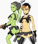  2girls ass back breasts colored_skin crossover green_eyes green_skin hera_syndulla iliensu kill_la_kill multiple_girls nudist_beach_uniform orange_eyes sabine_wren star_wars star_wars:_rebels 