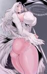  absurd_res big_breasts big_butt breasts butt clothed clothing female fur grey_body grey_fur grey_hair hair hi_res holding_scythe humanoid lemonbizate_(artist) long_hair melee_weapon no_underwear polearm scythe solo weapon 