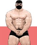  1boy abs bara black_male_underwear highres jang_ju_hyeon large_pectorals male_focus male_underwear mask mature_male muscular muscular_male navel nipples original pectorals solo stomach thick_thighs thighs topless topless_male underwear 
